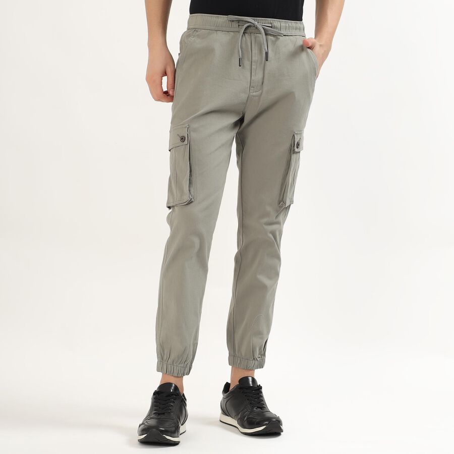 Men's Light Sage Green Slim Fit Cargo Trousers, हल्का ग्रे, large image number null