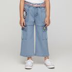 Girls' Light Blue Wide-Leg Cargo Style Jeans, Light Blue, small image number null