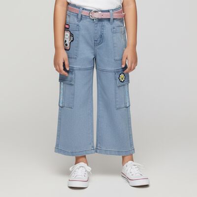 Girls' Light Blue Wide-Leg Cargo Style Jeans