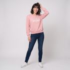 Women Pink Crew Neck Pullover Sweatshirt, Pink, small