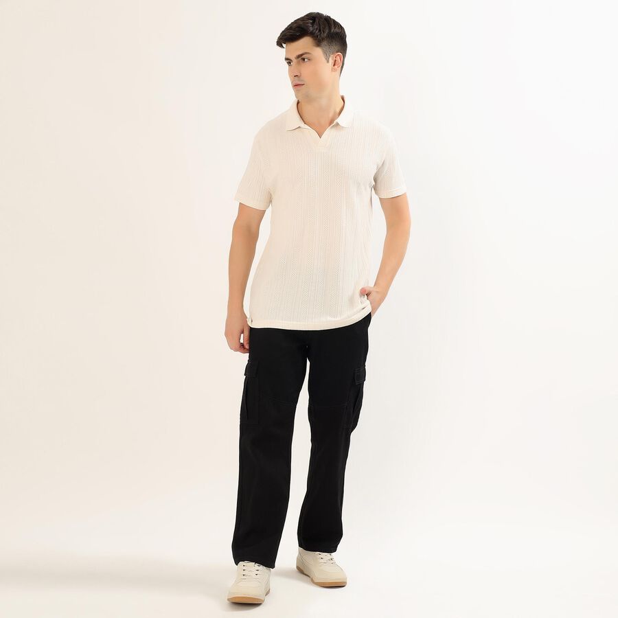 Men's Off-White Polo Neck Casual T-Shirt, Off White, large