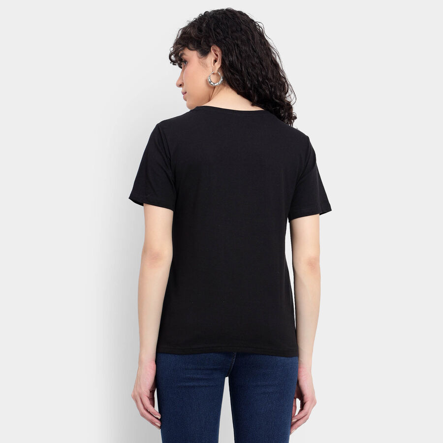 Cotton Round Neck T-Shirt, काला, large image number null