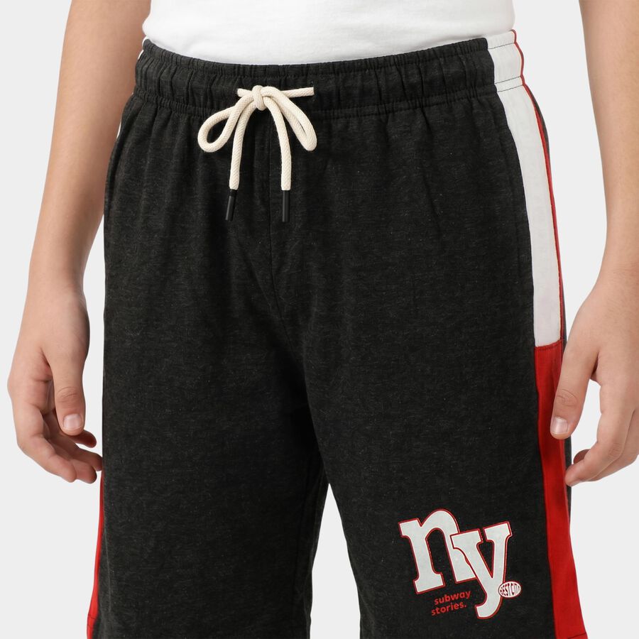 Boys' Black Regular Fit Athletic Bermuda Shorts, चारकोल, large