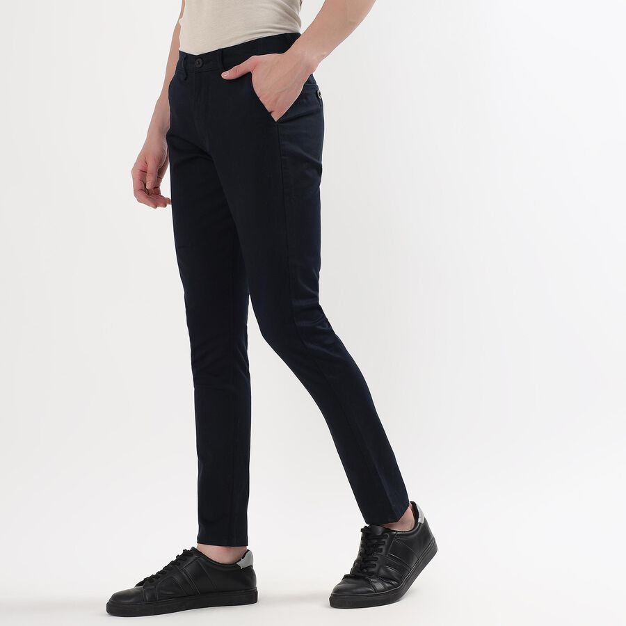 Men's Cross Pocket Slim Fit Casual Trousers, नेवी ब्लू, large image number null