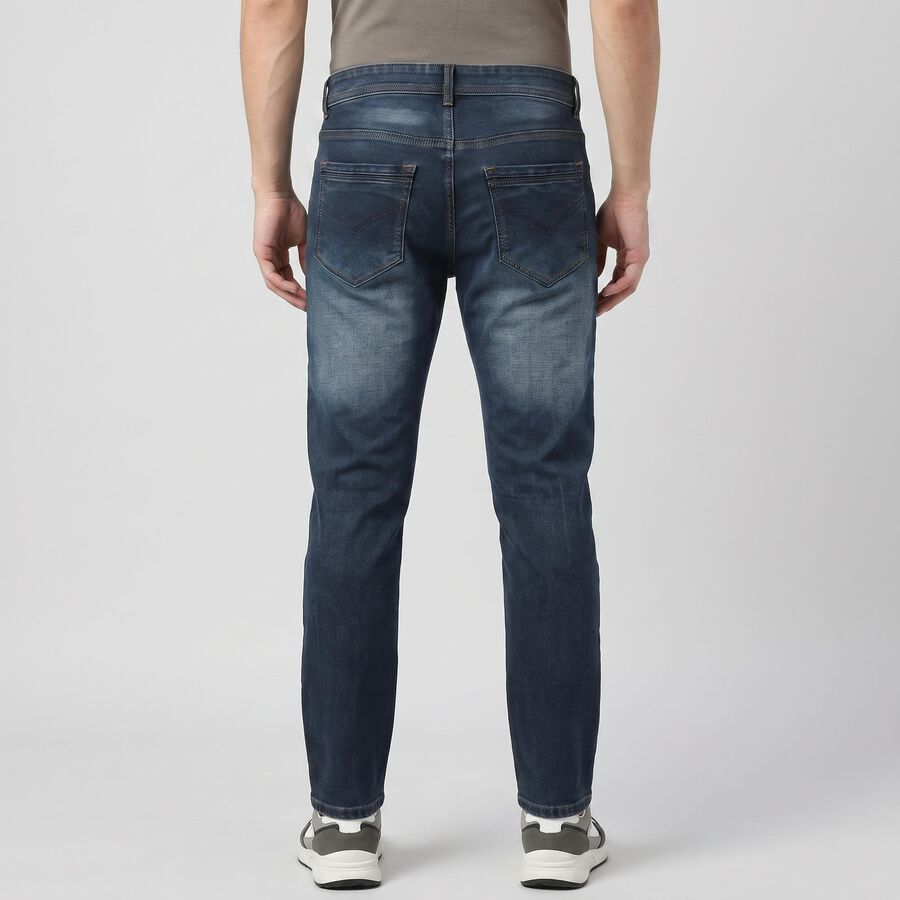 Men's Navy Blue Slim Fit Washed Jeans, गहरा नीला, large