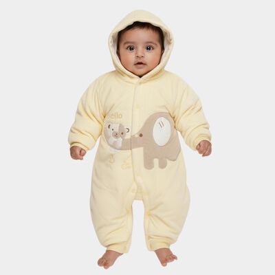 Infants' Yellow Hooded Elephant Appliqué Baba Suit