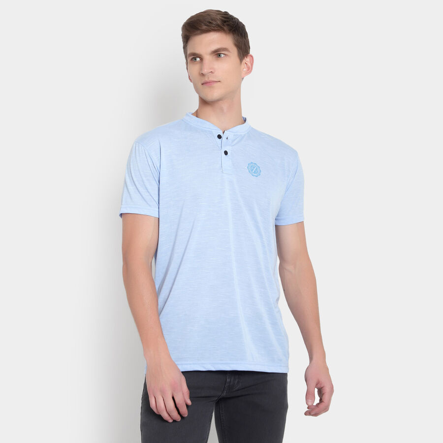 Solid Henley T-Shirt, Light Blue, large image number null