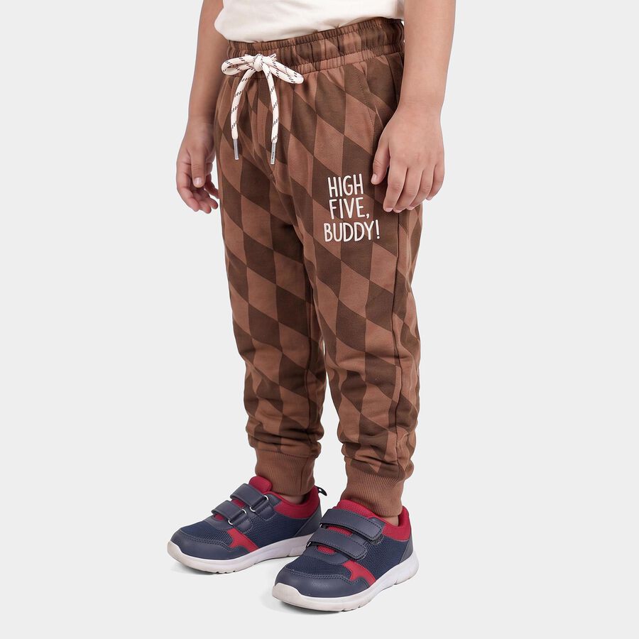 Boys Brown Jogger Fit Printed Pyjama, Brown, large