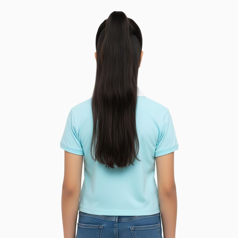 Girls Aqua Blue Cotton Polo Neck Graphic T-Shirt, Aqua, large image number null