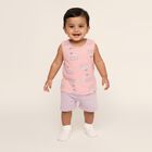 Infant Girl Soft Pink Cotton Round Neck Casual Shorts Set, हल्का गुलाबी, small image number null