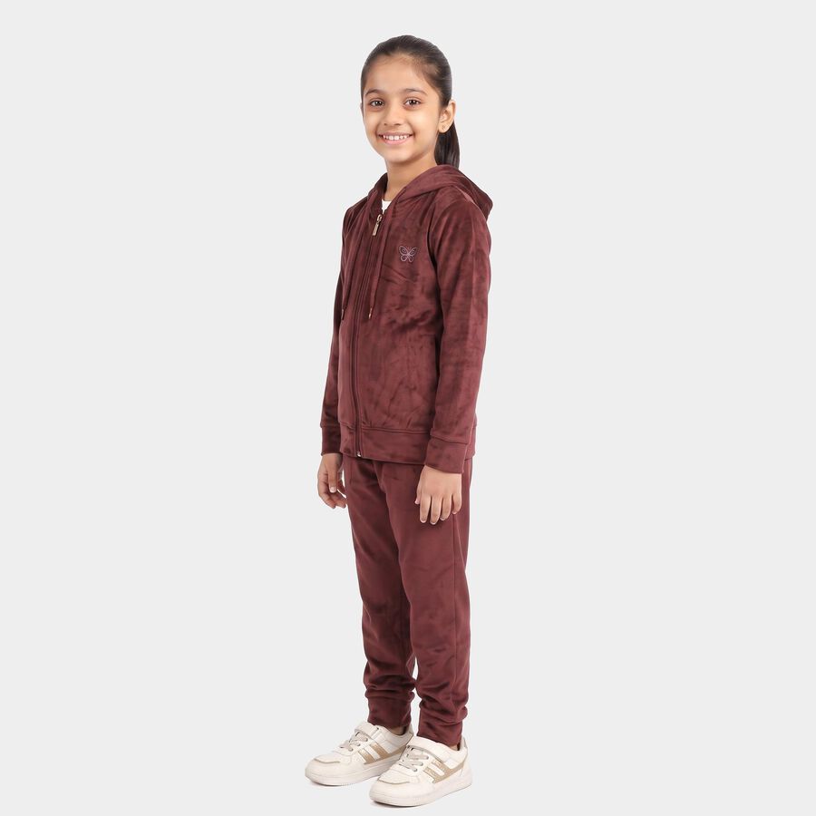 Girls Maroon Hooded Lounge Style Hipster Set, वाइन, large