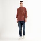 Men's Muted Terracotta Brown Cotton Mandarin Collar Solid Kurta, Brown, small image number null