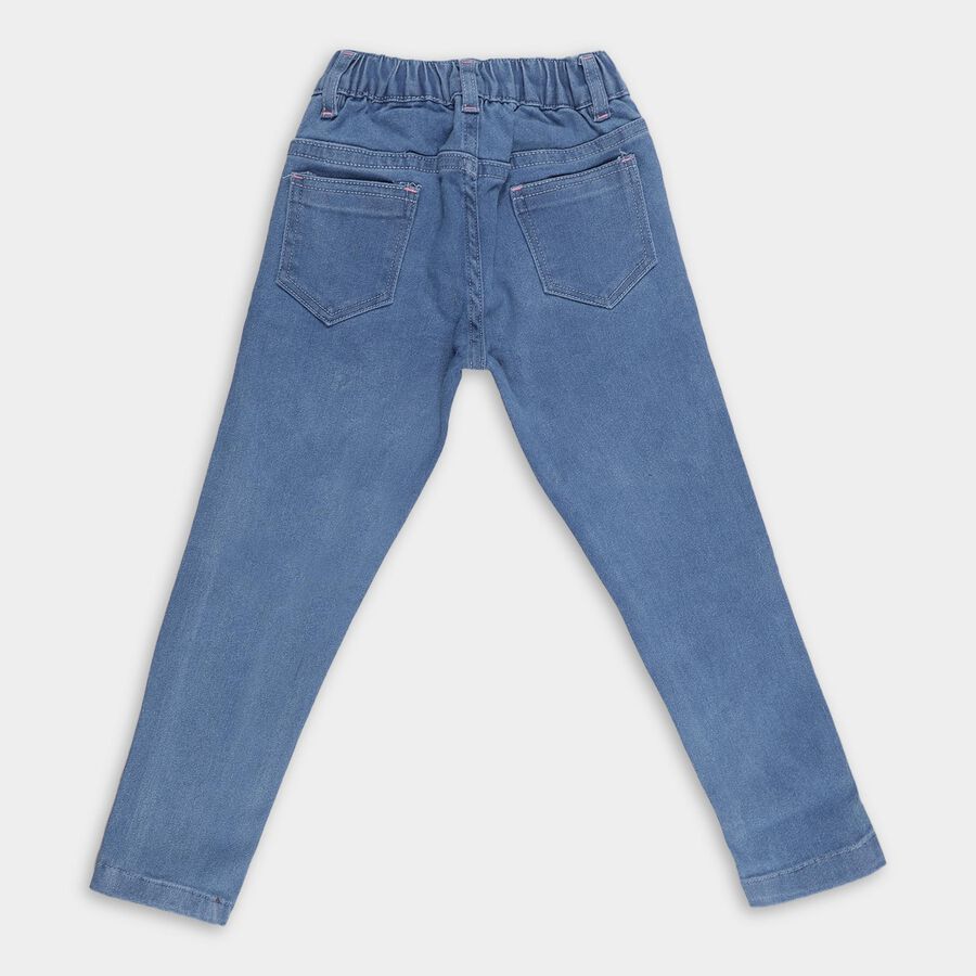Girls' Stonewashed Blue Regular Fit Embroidered Jeans, मध्यम नीला, large image number null