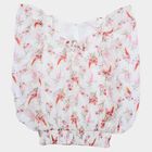 Girls White Round Neck Floral Printed T-Shirt, White, small