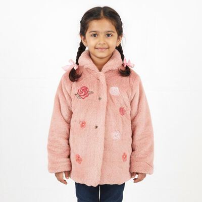 Girls Light Pink Mock Casual Jacket