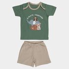 Infants' Olive Cotton Round Neck Printed Baba Suit, Olive, small