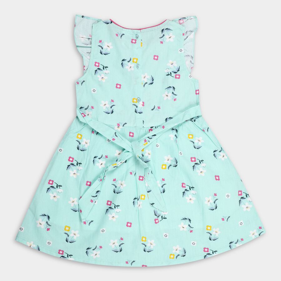 Girls' 100% Cotton Frock, हल्का हरा, large image number null