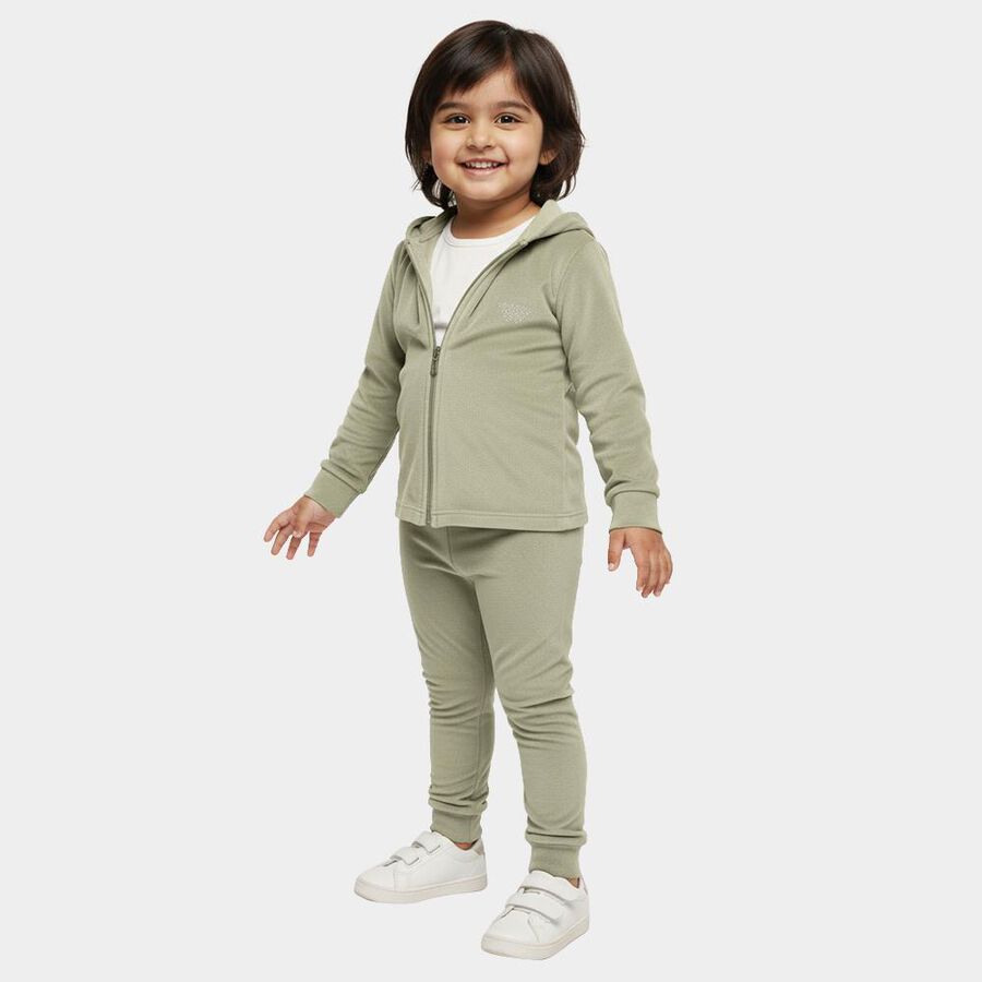 Girls Muted Sage Green Zip-Up Hoodie Casual Hipster Set, Light Green, large image number null