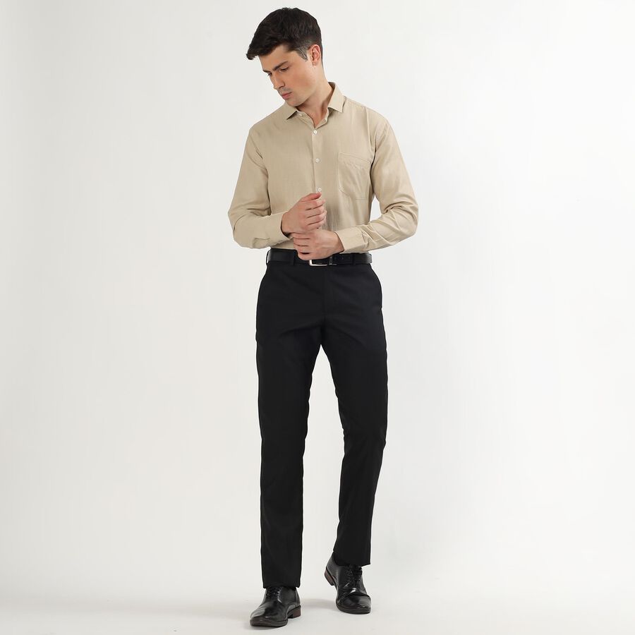 Men's Jet Black Slim Fit Flat-Front Formal Trousers, Black, large image number null