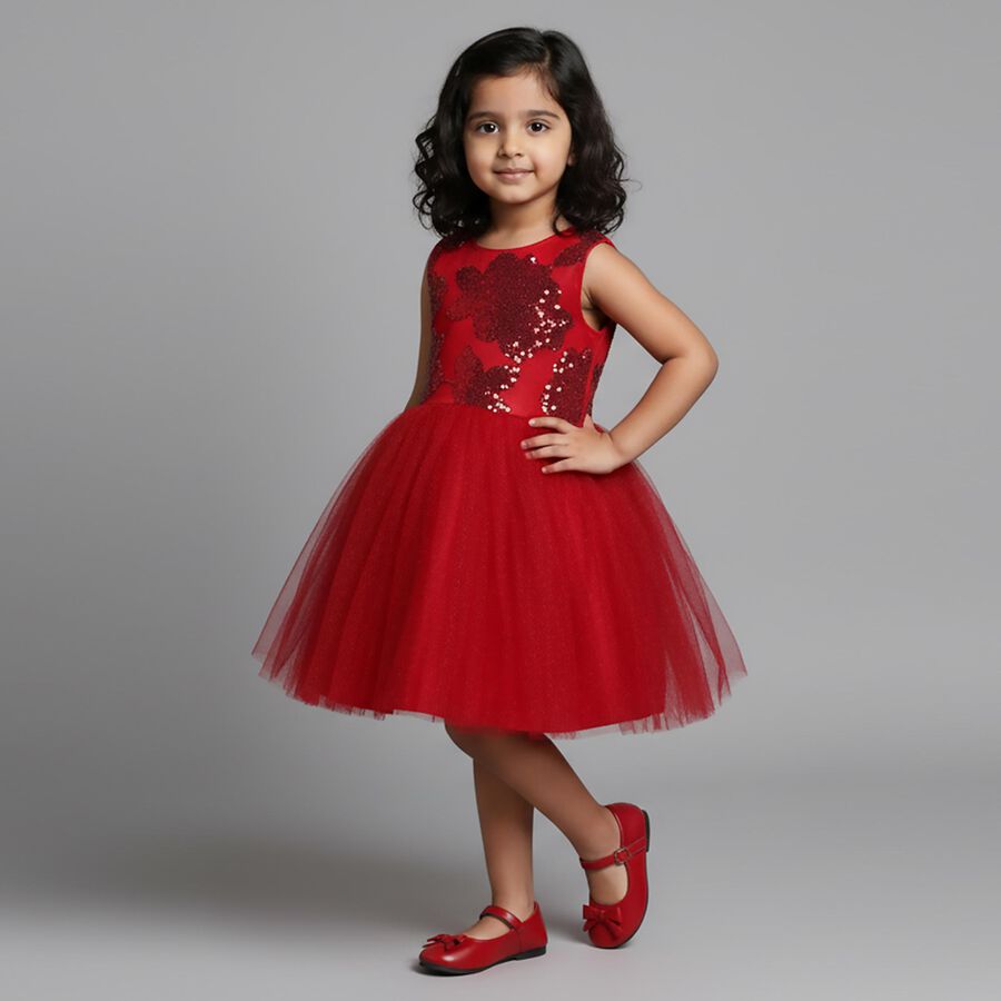 Girls' Frock, लाल, large image number null