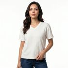 Women's White V-Neck Regular T-Shirt, Off White, small