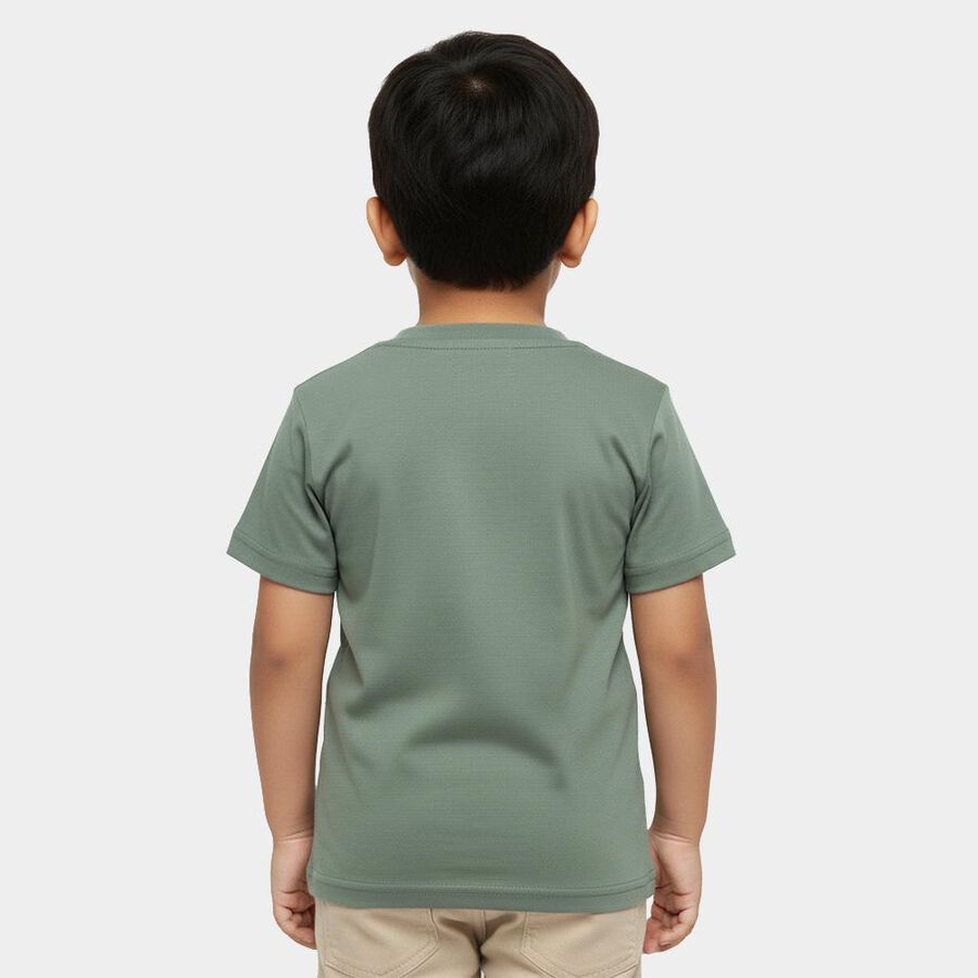 Boys' Muted Sage Green Cotton Crew Neck Casual T-Shirt, हल्का हरा, large