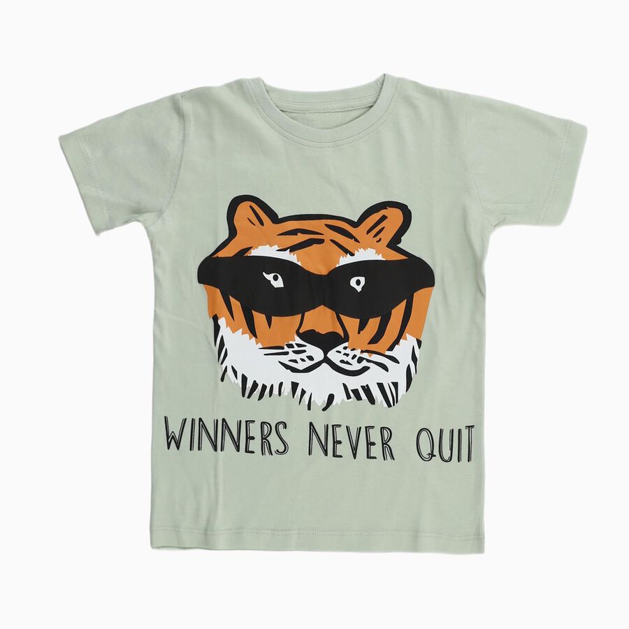 Boys Light Sage Green Cotton Crew Neck Casual T-Shirt, हल्का हरा, large image number null