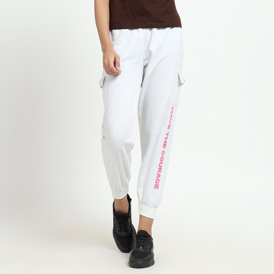 Ladies' Light Grey Regular Fit Cargo Jogger Track Pants, Melange Light Grey, large image number null