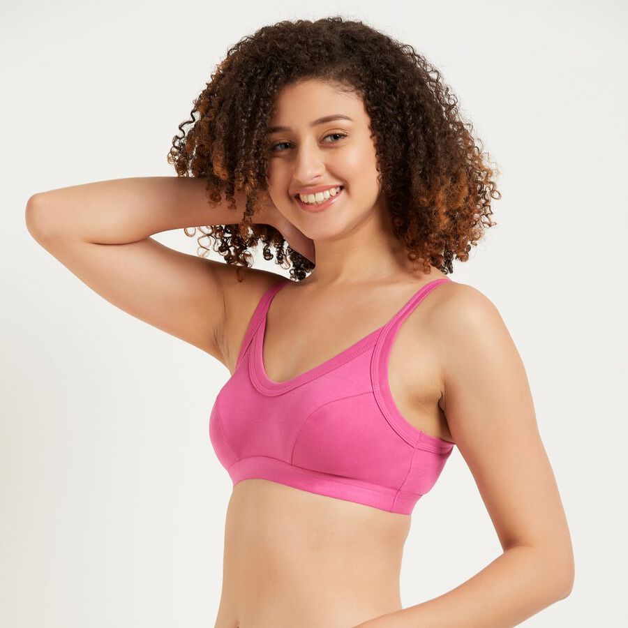 Ladies' 100% Cotton Non-Padded Bra, Fuchsia, large image number null