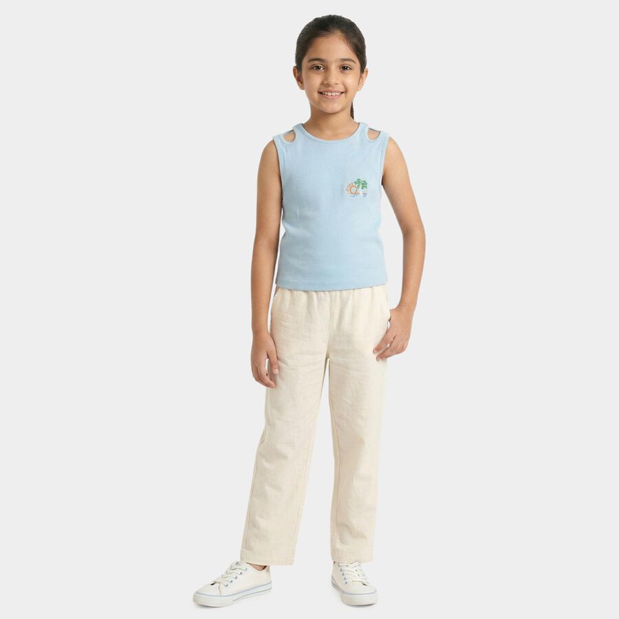Girls Light Blue Round Neck Casual T-Shirt, हल्का नीला, large