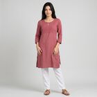 Women's Purple Keyhole Neck Embroidered Kurta, Purple, small