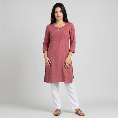 Women's Purple Keyhole Neck Embroidered Kurta