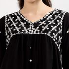 Women's Jet Black V-Neck Embroidered Kurti, काला, small