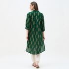 Women's Dark Green Mandarin Collar Straight Kurta, Dark Green, small