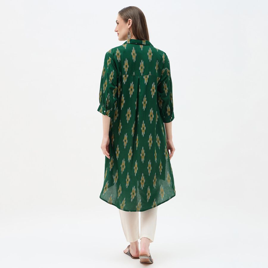 Women's Dark Green Mandarin Collar Straight Kurta, Dark Green, large
