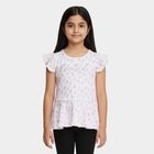Girls' White Round Neck Casual Floral Printed T-Shirt, White, small