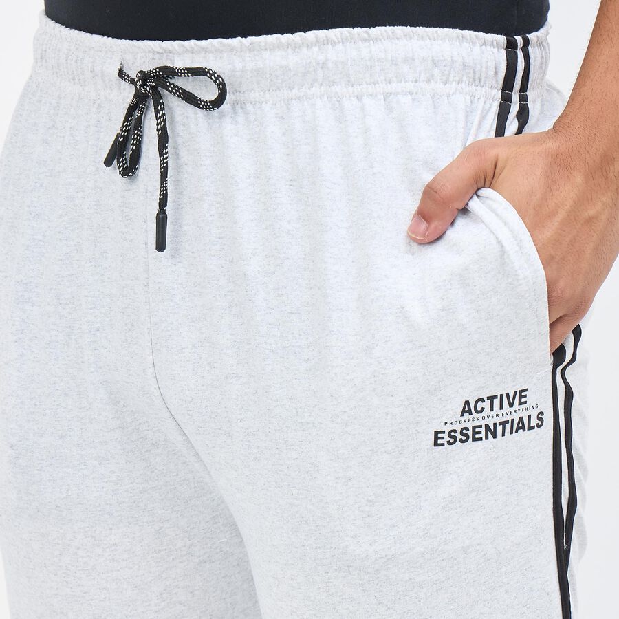 Men's Ash Grey Regular Fit Side-Striped Track Pants, एक्रू मिश्रित, large
