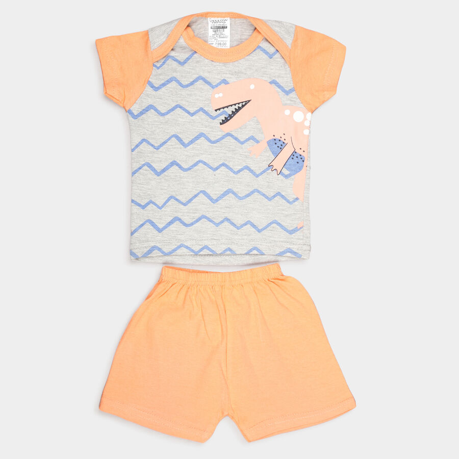 Infants Cotton Stripes Baba Suit, Orange, large image number null