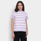 Ladies'  Stripes Round Neck T-Shirt, Lilac, small image number null