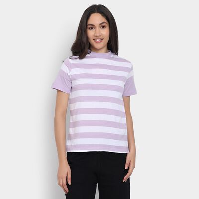 Ladies'  Stripes Round Neck T-Shirt