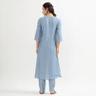 Women's Muted Powder Blue V-Neck Embroidered Flared Kurta, मध्यम नीला, small image number null