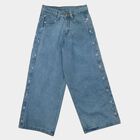 Girls Light Blue Wide Leg Lace Up Detail Jeans, Light Blue, small
