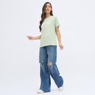 Women's Light Sage Green Round Neck Casual T-Shirt, Light Green, small