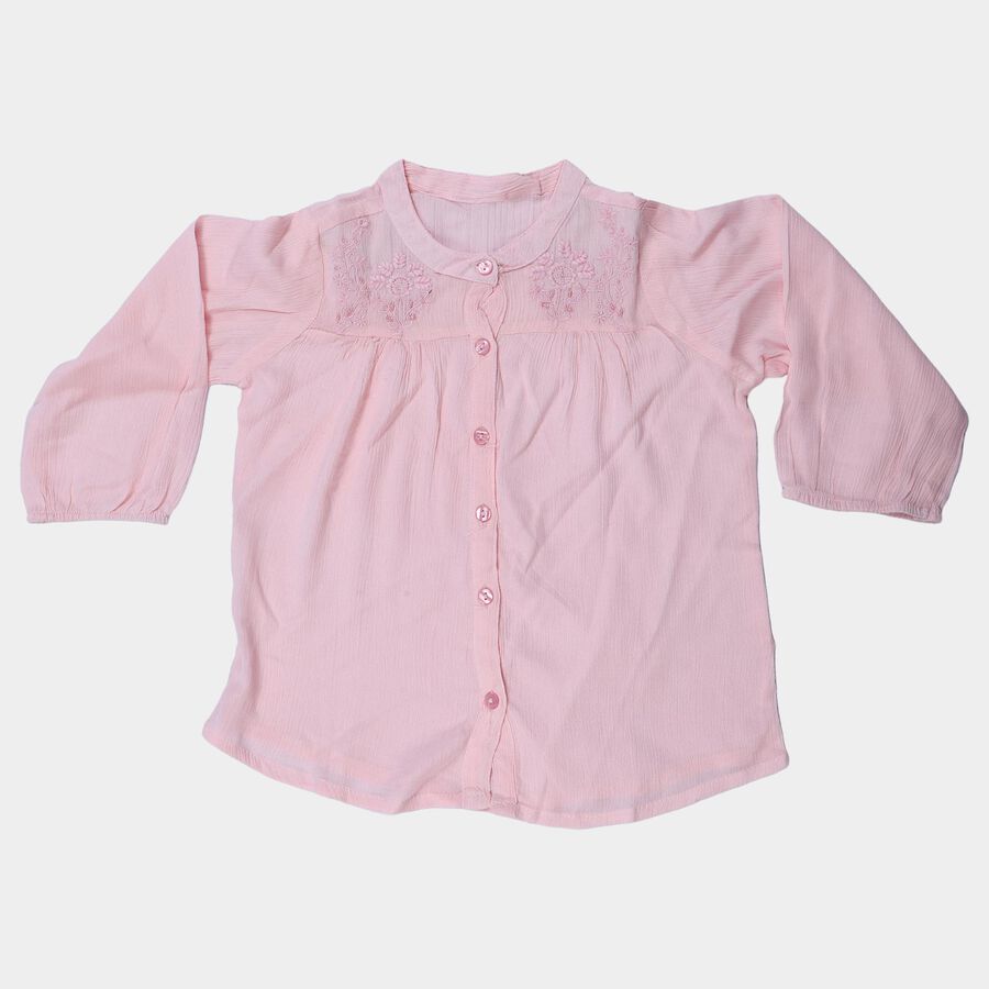 Girls' Pink Round Neck Regular Blouse, Light Pink, large