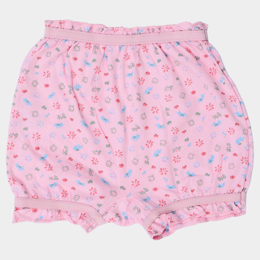 Girls Pink Ruffled Printed Bloomer Shorts, Light Pink, large