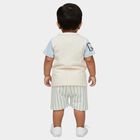 Infants' Beige Cotton V-Neck Embroidered Baba Suit, गहरा पीला, small