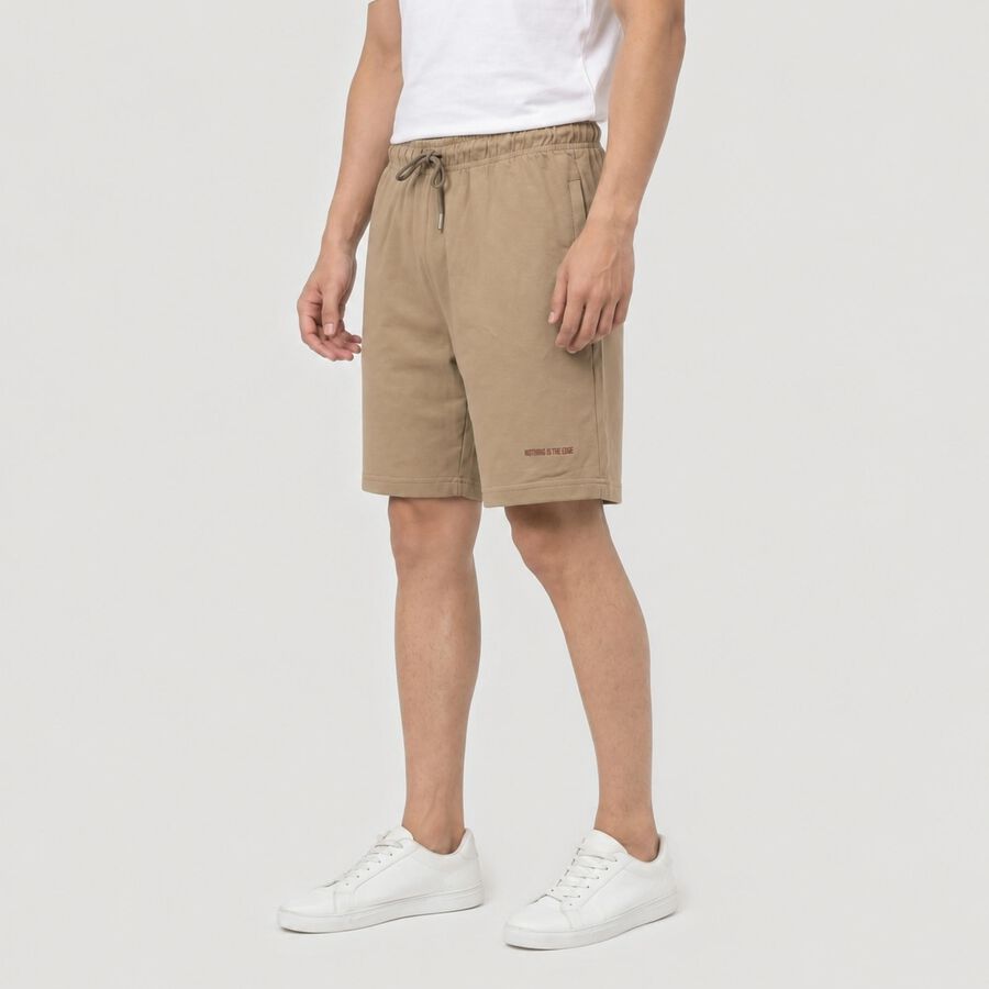 Men's Beige Regular Fit Drawstring Bermuda Shorts, Khaki, large