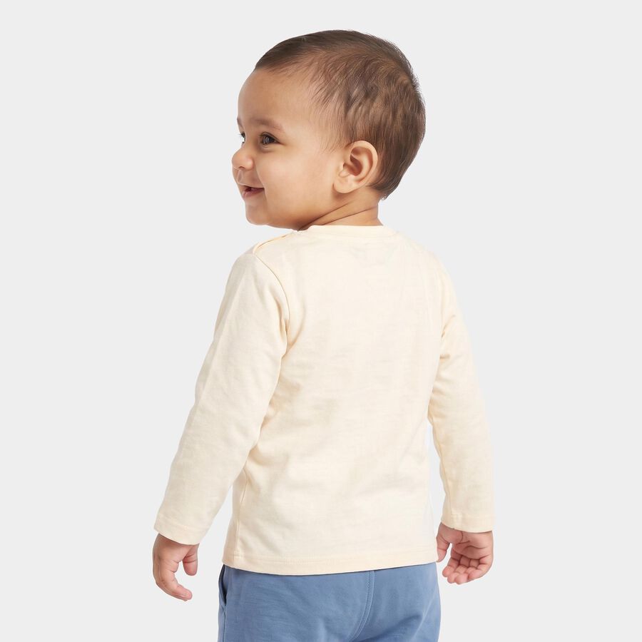 Infants Beige Cotton Round Neck Regular T-Shirt, Beige, large