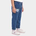 Girls' Blue Straight Fit Embroidered Jeans, Mid Blue, small