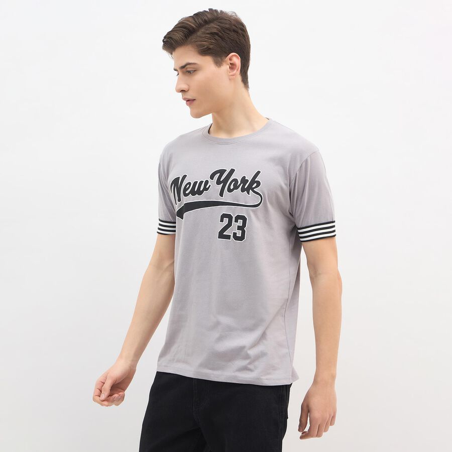 Men's Light Grey Cotton Round Neck Casual T-Shirt, Light Grey, large